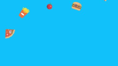 Fast food elemanları animasyonu mavi ekran kroma anahtarı, düz tasarım, grafik kaynağı