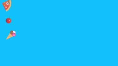 Fast food elemanları animasyonu mavi ekran kroma anahtarı, düz tasarım, grafik kaynağı