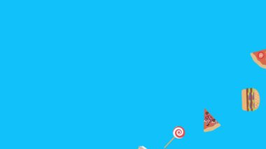 Fast food elemanları animasyonu mavi ekran kroma anahtarı, düz tasarım, grafik kaynağı