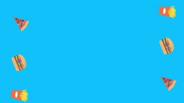 Fast food elemanları animasyonu mavi ekran kroma anahtarı, düz tasarım, grafik kaynağı