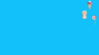 Fast food elemanları animasyonu mavi ekran kroma anahtarı, düz tasarım, grafik kaynağı