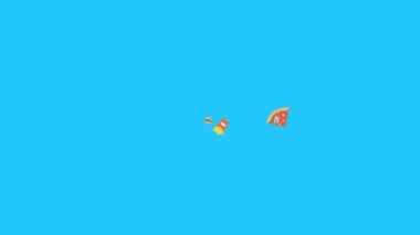 Fast food elemanları animasyonu mavi ekran kroma anahtarı, düz tasarım, grafik kaynağı