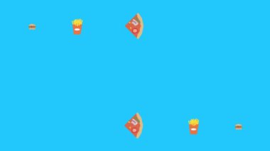 Fast food elemanları animasyonu mavi ekran kroma anahtarı, düz tasarım, grafik kaynağı
