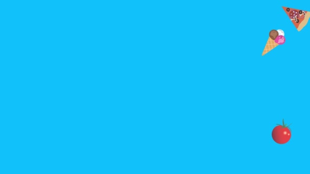青い画面上のファーストフードの要素のアニメーションクロマキー フラットデザイン グラフィックソース — ストック動画