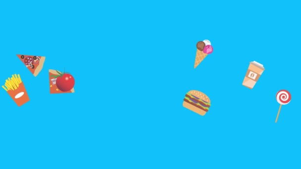 Elementos Fast Food Animação Tela Azul Chave Chroma Design Plano — Vídeo de Stock