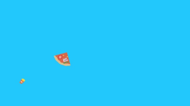 Animacja Elementów Fast Food Niebieskim Ekranie Chroma Key Płaski Design — Wideo stockowe