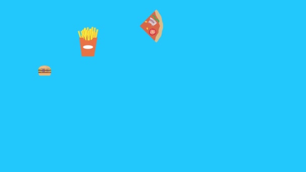 Elementos Fast Food Animação Tela Azul Chave Chroma Design Plano — Vídeo de Stock