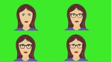 Çizgi filmdeki kadınlar yeşil ekran krom anahtar üzerinde hareket eden ve göz kırpan avatar animasyonlarıyla karşı karşıyalar.