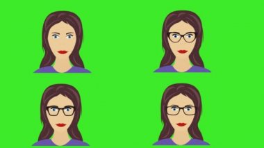 Çizgi filmdeki kadınlar yeşil ekran krom anahtar üzerinde hareket eden ve göz kırpan avatar animasyonlarıyla karşı karşıyalar.
