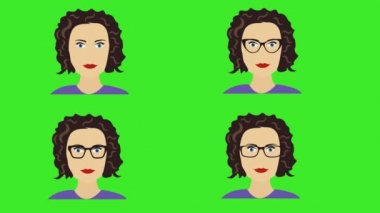 Çizgi filmdeki kadınlar yeşil ekran krom anahtar üzerinde hareket eden ve göz kırpan avatar animasyonlarıyla karşı karşıyalar.