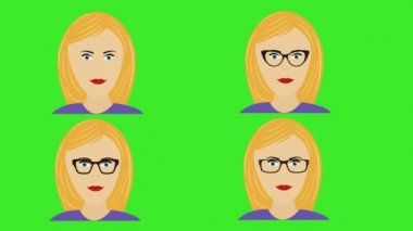 Çizgi filmdeki kadınlar yeşil ekran krom anahtar üzerinde hareket eden ve göz kırpan avatar animasyonlarıyla karşı karşıyalar.