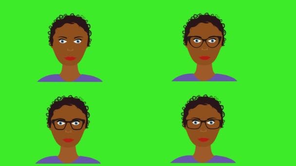 Kreskówki Twarz Animacji Avatar Ruchome Mrugające Oczy Zielonym Ekranie Chroma — Wideo stockowe