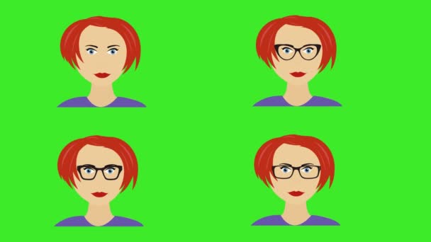 Las Mujeres Dibujos Animados Enfrentan Animación Avatar Movimiento Ojos Parpadeantes — Vídeo de stock
