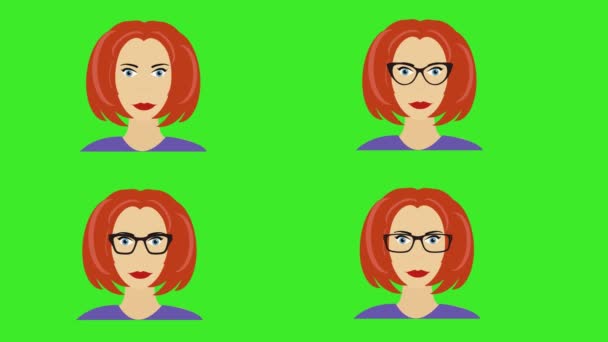Desenhos Animados Mulheres Rosto Avatar Animação Movendo Piscando Olhos Chave — Vídeo de Stock