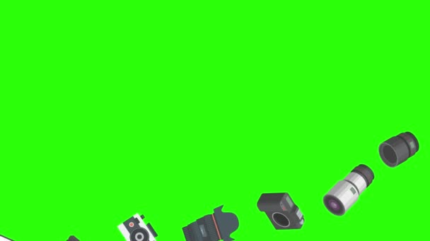 Fotografie Gadgets Ausrüstung Animation Auf Grünem Bildschirm Chroma Taste Grafische — Stockvideo