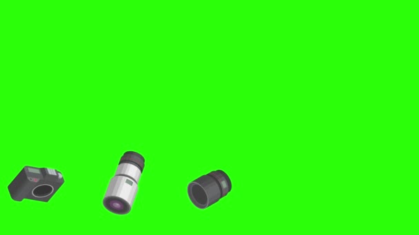 Photographie Gadgets Équipement Animation Sur Écran Vert Chroma Clé Éléments — Video