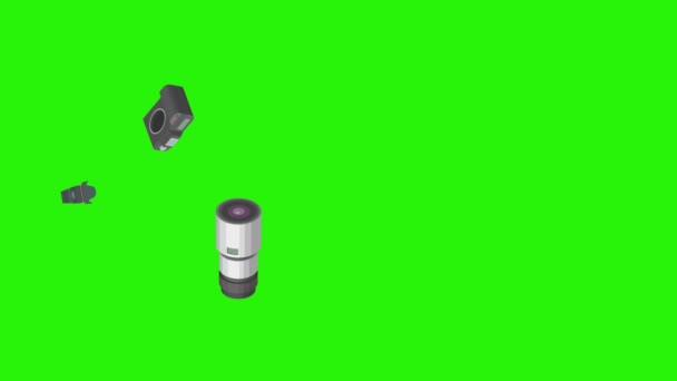 Gadżety Fotograficzne Animacja Sprzętu Zielonym Ekranie Chroma Klucz Elementy Źródła — Wideo stockowe