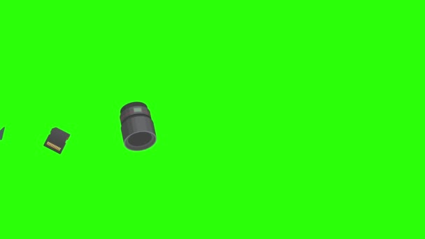 Photographie Gadgets Équipement Animation Sur Écran Vert Chroma Clé Éléments — Video