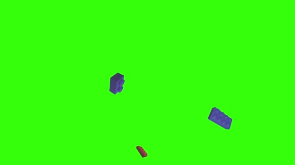 Лего Штук Анимации Зеленом Экране Хрома Ключ Графический Исходный Элемент — стоковое видео
