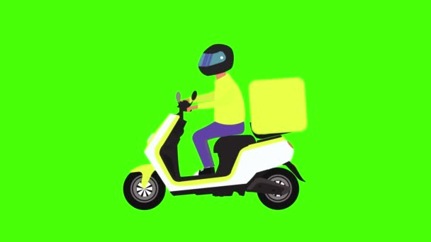 Плоская Анимация Доставки Продуктов Питания Мотоцикле Зеленый Экран Хрома Ключ — стоковое видео