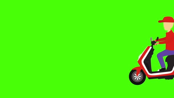 Flache Animation Der Motorrad Essensausgabe Green Screen Chroma Key — Stockvideo