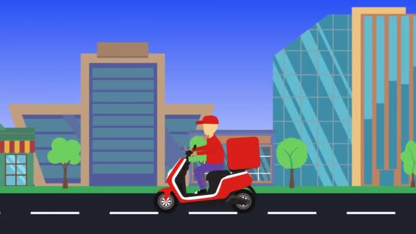 Delivery Motorbike Running City Flat Design Animation — Stock Video