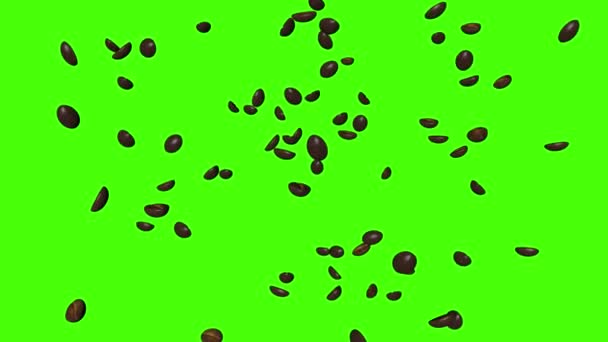 緑の画面上のコーヒー豆グループの3Dアニメーションクロマキー — ストック動画
