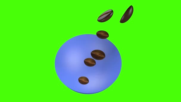 Coffee Beans Falling Bowl Animation Green Screen Chroma Key — Stock Video