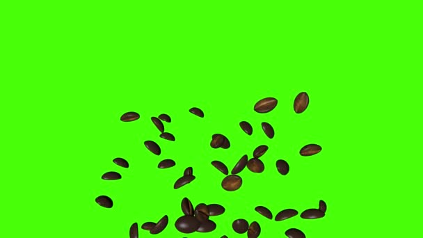 Animation Von Kaffeebohnen Gruppe Auf Grünem Bildschirm Chroma Taste — Stockvideo