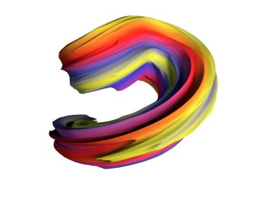 Soyut renkli şekil 3D rendeleme tasarım boya elementi, beyaz arkaplanda izole edilmiş sanat çalışması