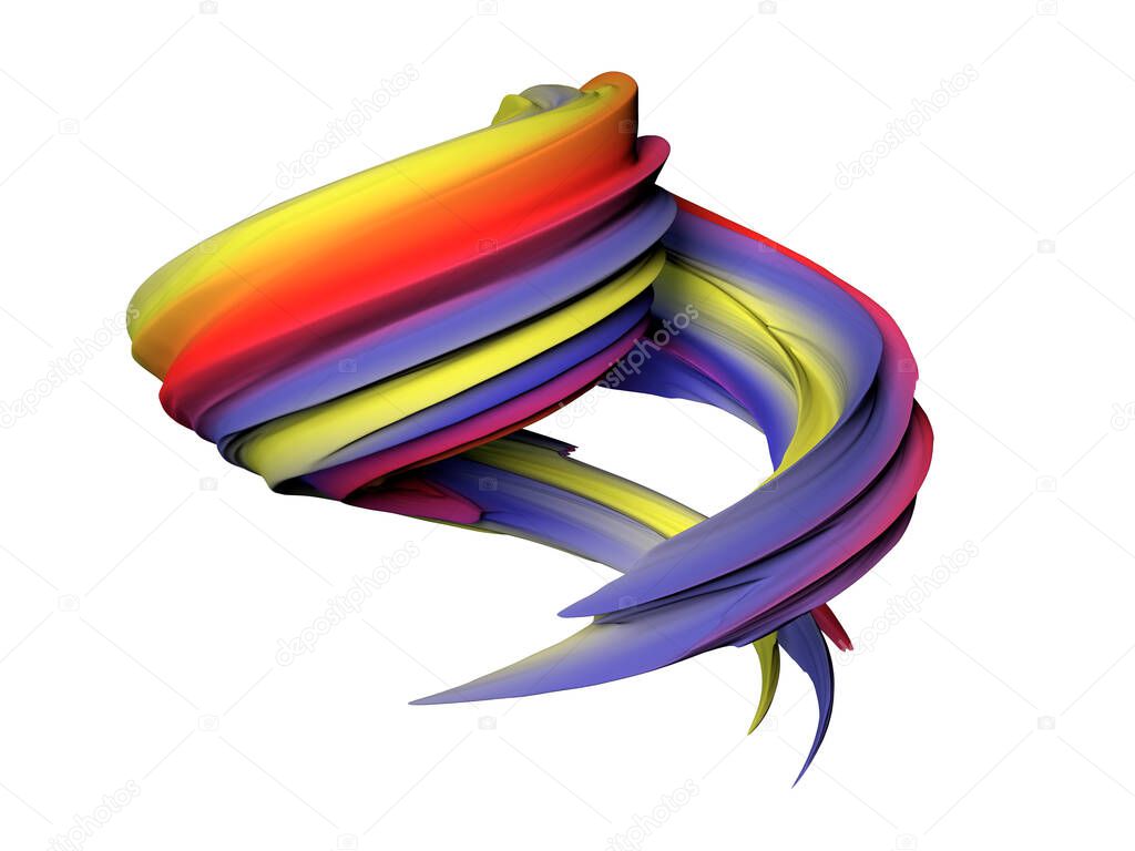 Abstract colorful shape 3d render design paint element, art work isolated on white background