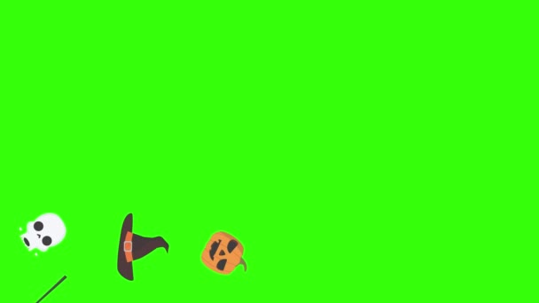 Група Графічних Елементів Хеллоуїна Анімація Зелений Екран Chroma Ключ — стокове відео