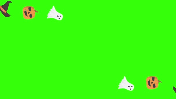 Group Halloween Graphic Elements Animation Green Screen Chroma Key — Stock Video