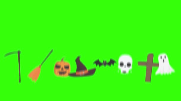 Gruppo Elementi Grafici Halloween Animazione Verde Schermo Chroma Key — Video Stock