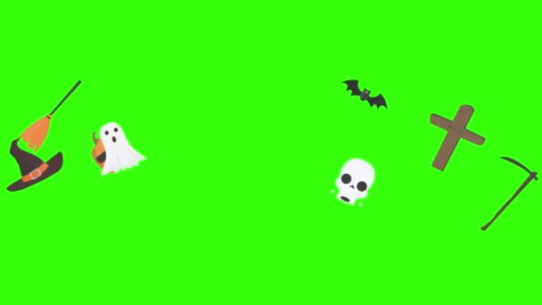 Группа Хэллоуин Графические Элементы Анимации Зеленый Экран Chroma Ключ — стоковое видео