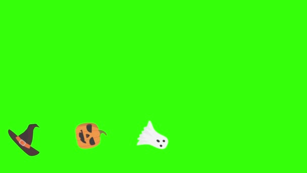 Grupp Halloween Grafiska Element Animation Grön Skärm Chroma Nyckel — Stockvideo