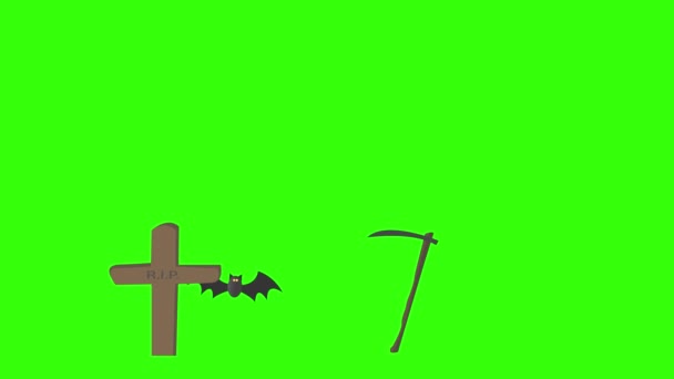 Group Halloween Graphic Elements Animation Green Screen Chroma Key — Stock Video