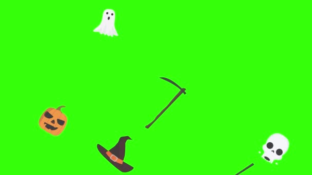 Grupp Halloween Grafiska Element Animation Grön Skärm Chroma Nyckel — Stockvideo