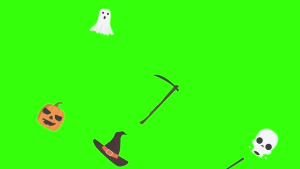 Group Halloween Graphic Elements Animation Green Screen Chroma Key — Stock Video