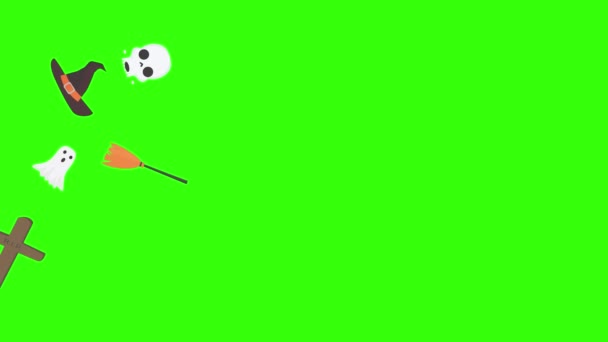 Cadılar Bayramı Grafik Ögeleri Grubu Animasyon Yeşil Ekran Kroma Anahtarı — Stok video