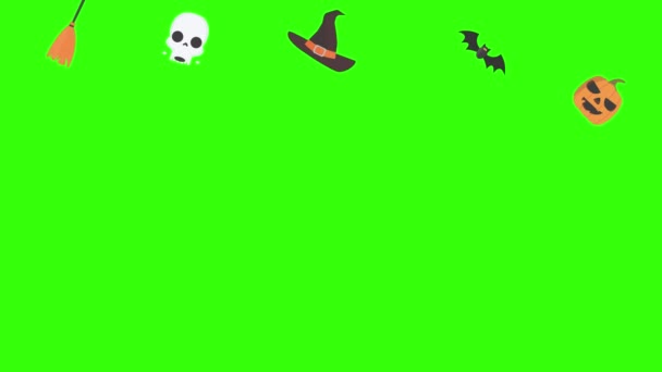 Group Halloween Graphic Elements Animation Green Screen Chroma Key — Stock Video