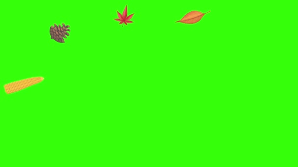 Анимация Элементов Осеннего Дизайна Графический Источник Зеленом Экране — стоковое видео