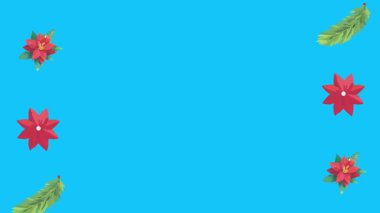 Mavi ekranda canlandırılmış Noel nesneleri, kroma anahtarı. Kış tatili unsurları ile geçiş etkileri