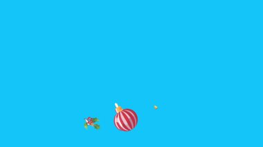 Mavi ekranda canlandırılmış Noel nesneleri, kroma anahtarı. Kış tatili unsurları ile geçiş etkileri