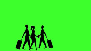 Yeşil ekranda yürüyen insanların siluetleri
