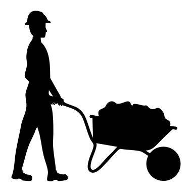 El arabasını iten işçilerin silueti.