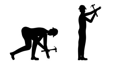 Çekiçle çalışan bir adamın silueti, inşaat faaliyetleri