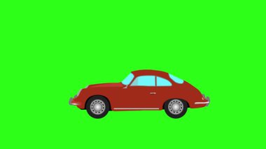Yeşil ekran döngüsünde klasik araba animasyonunun çizgi film animasyonu