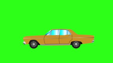 Yeşil ekran döngüsünde klasik araba animasyonunun çizgi film animasyonu