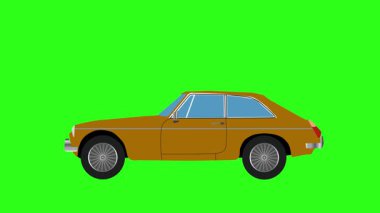 Yeşil ekran döngüsünde klasik araba animasyonunun çizgi film animasyonu